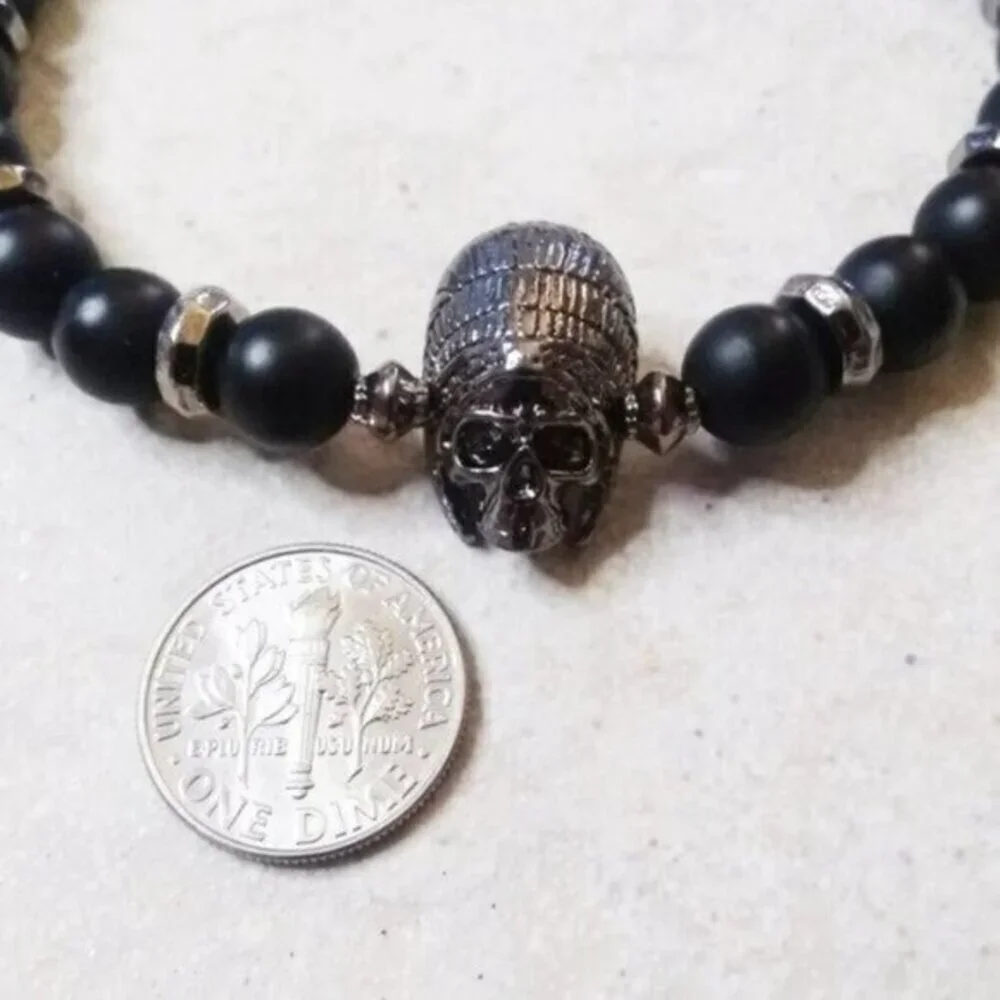 Indian Chief Headdress Skull Men's Bracelet ~ Warrior Native Biker Gamer Wraith
